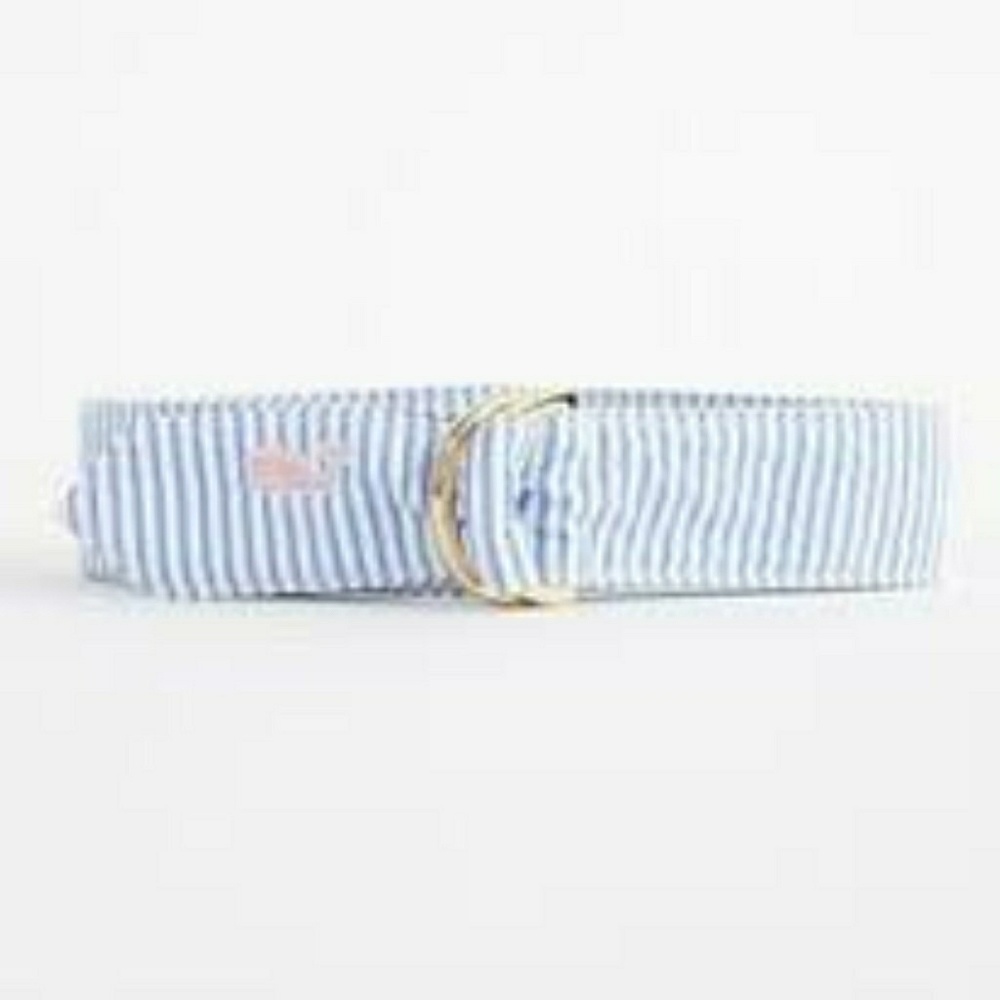 Vineyard Vines Blue and White Striped Belt with Gold Buckle